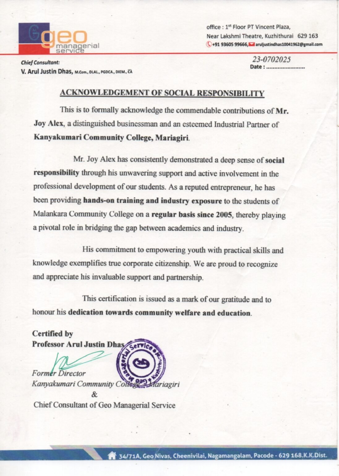 certificate of excellence