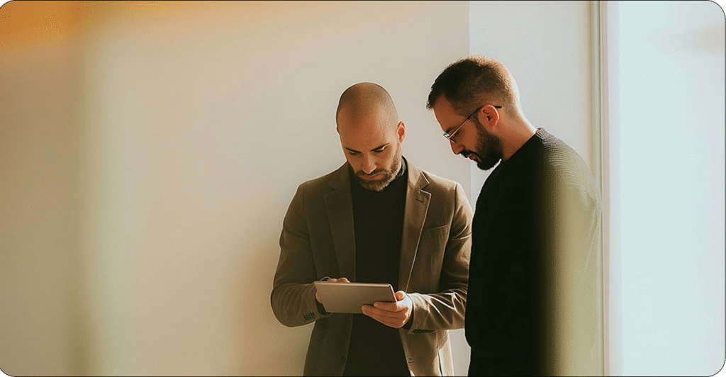 two business minds discussing togeter